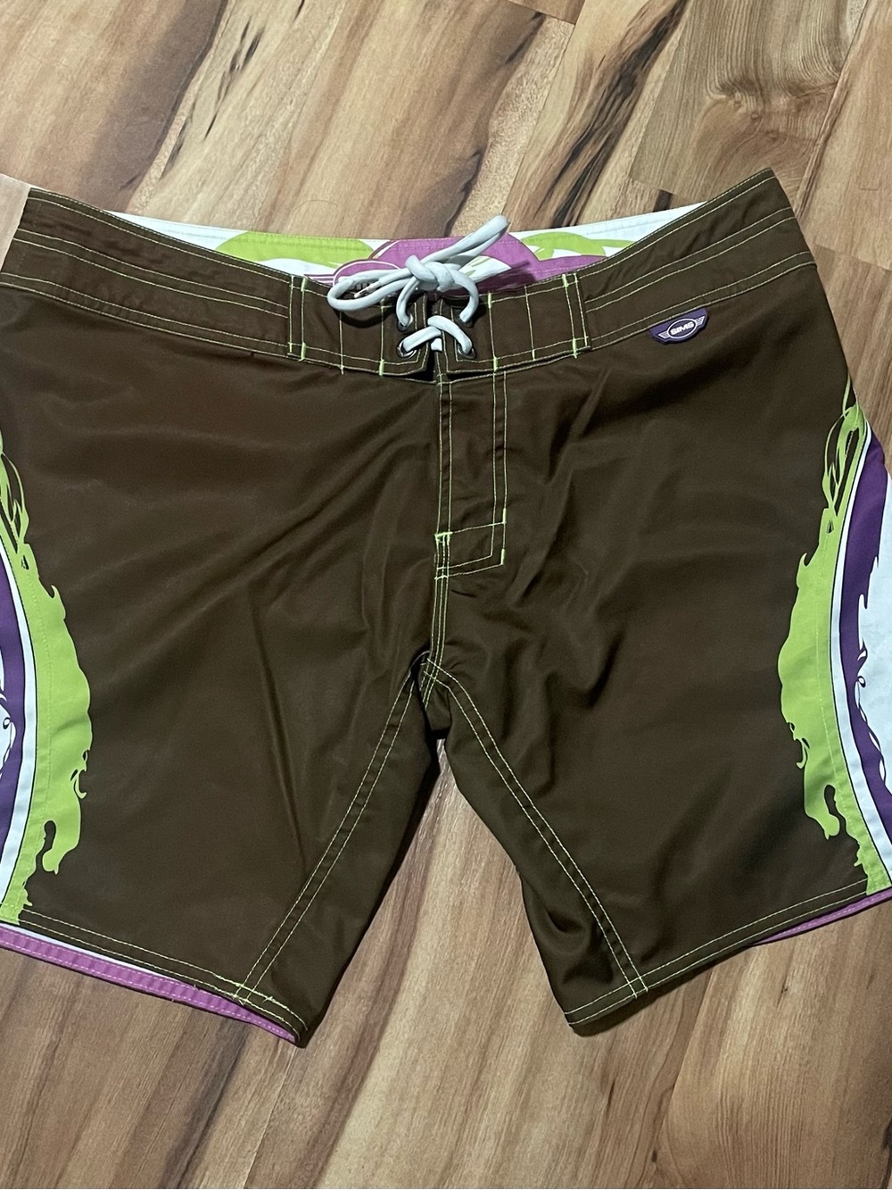 Sims Board Shorts Sz 11 Brown Lime Green Y2K Skate Surf Swim Trunks